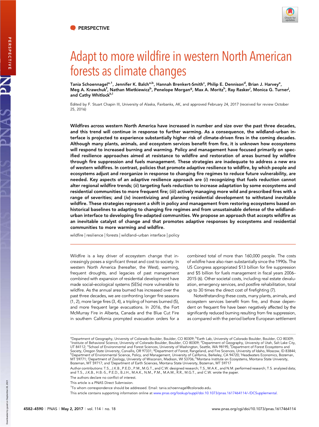 Adapt to More Wildfire in Western North American Forests As Climate