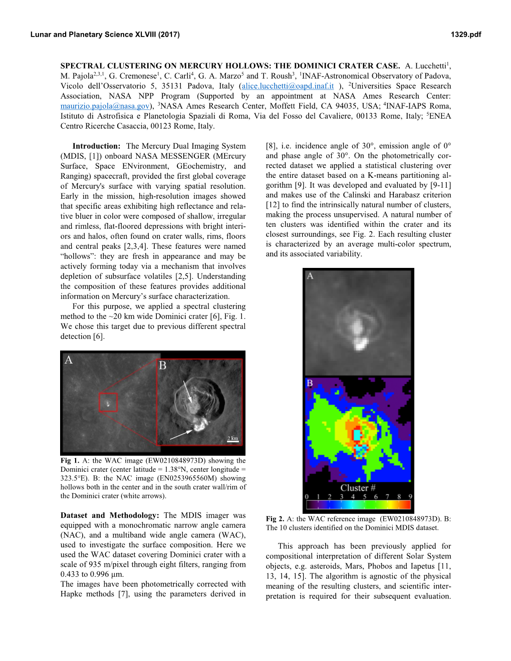 Spectral Clustering on Mercury Hollows: the Dominici Crater Case
