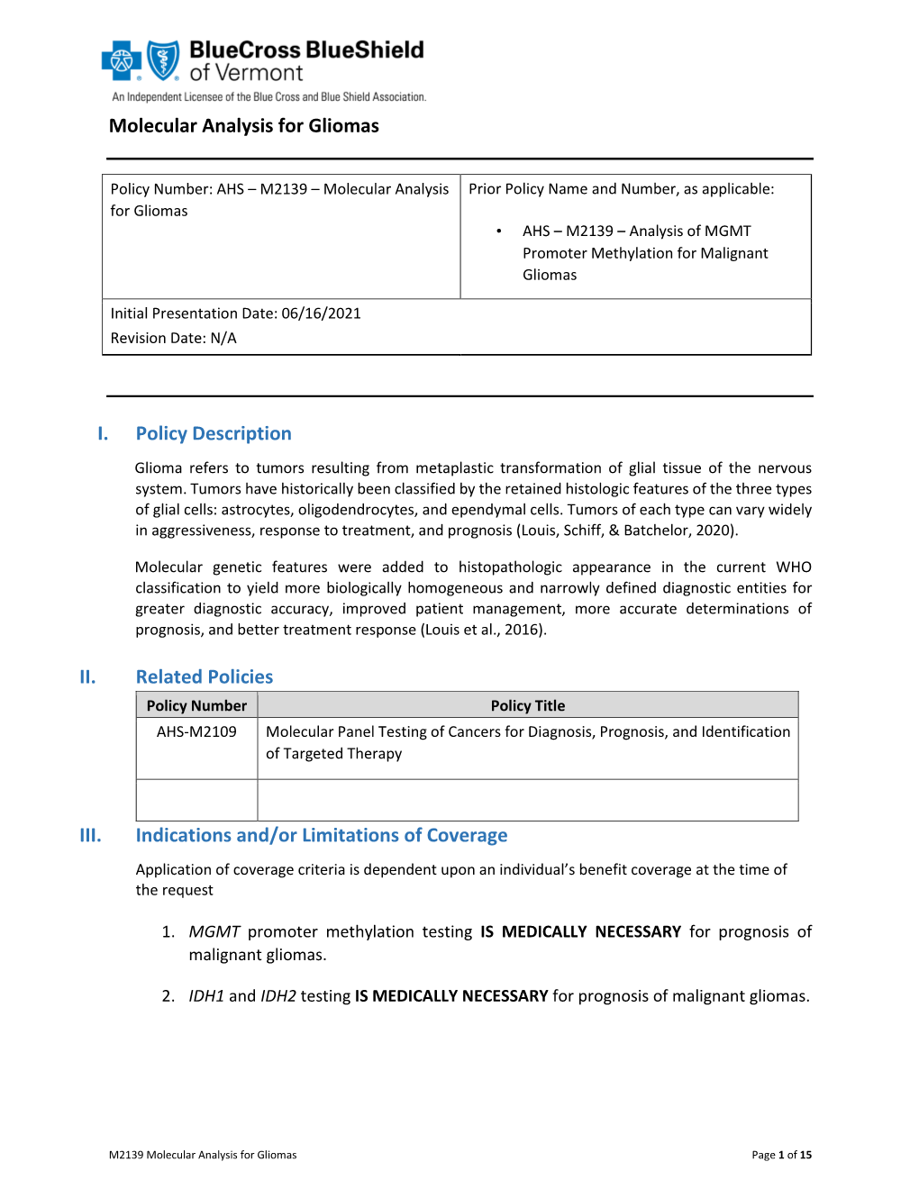 M2139: Molecular Analysis for Gliomas