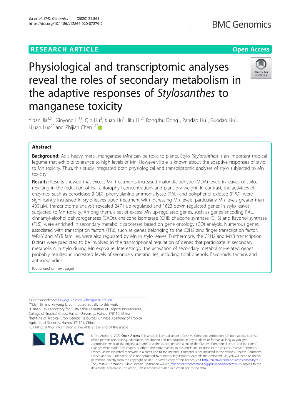 Physiological and Transcriptomic Analyses Reveal the Roles Of