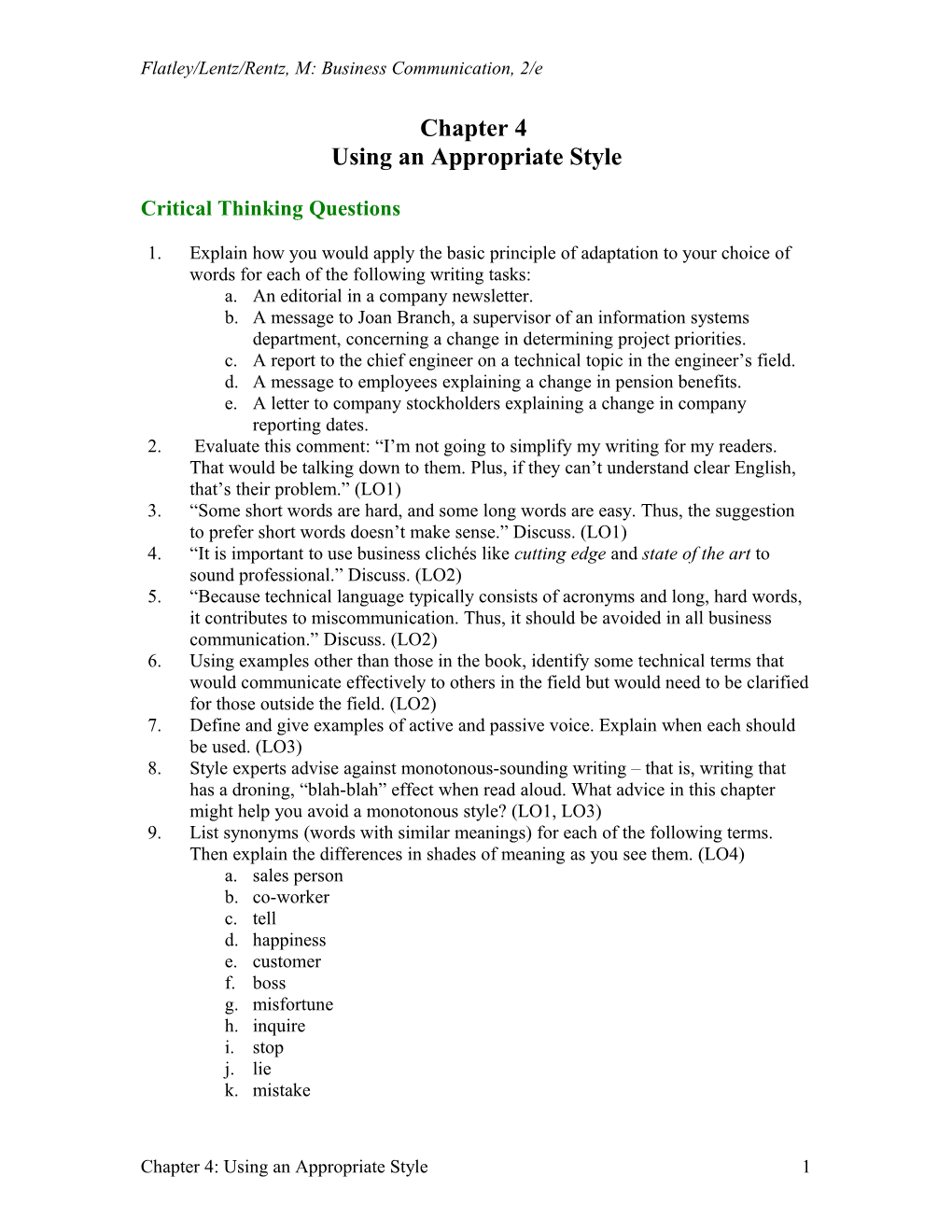 Insert for Critical Thinking Exercises, Chp 4