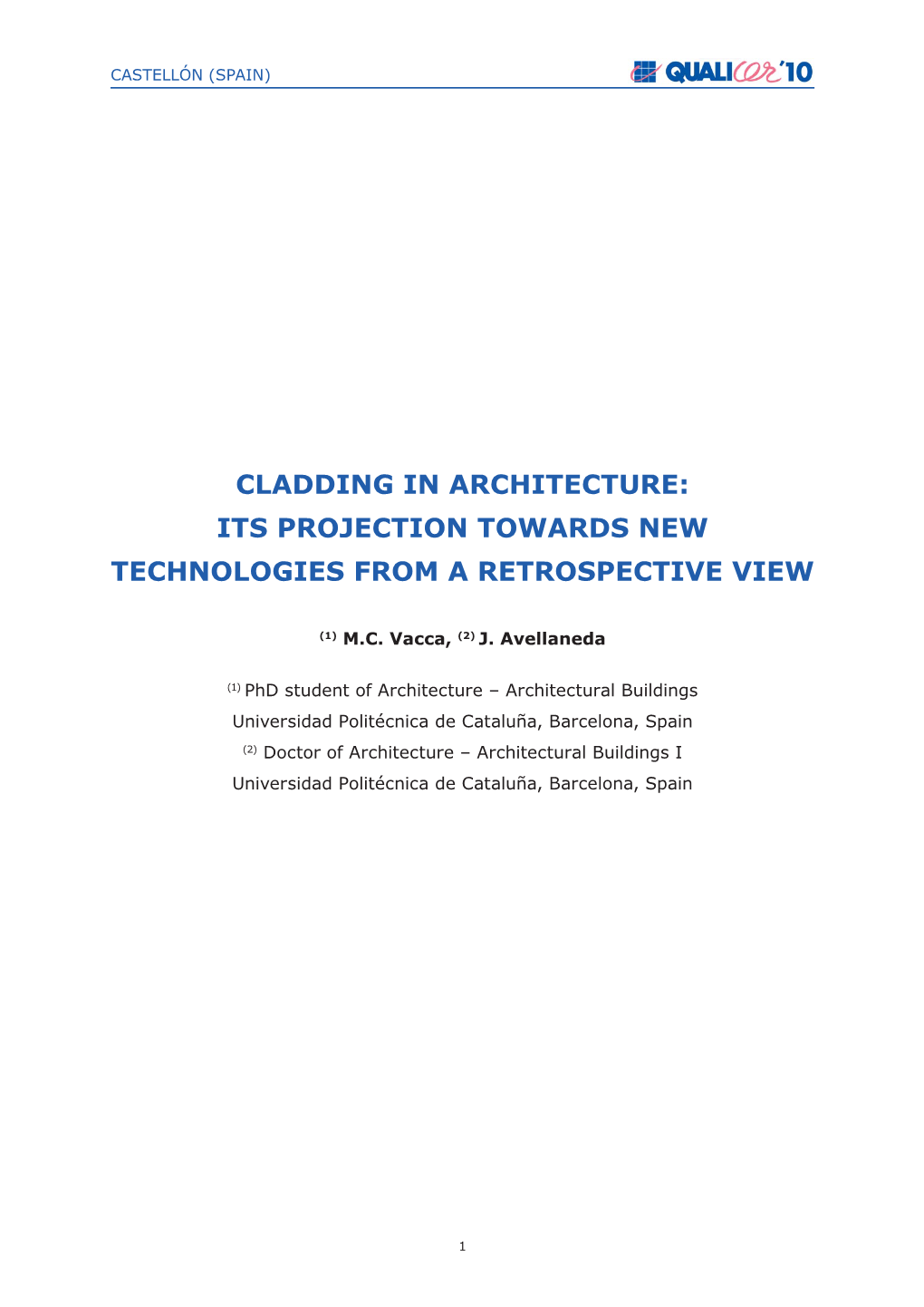 Cladding in Architecture: Its Projection Towards New Technologies from a Retrospective View