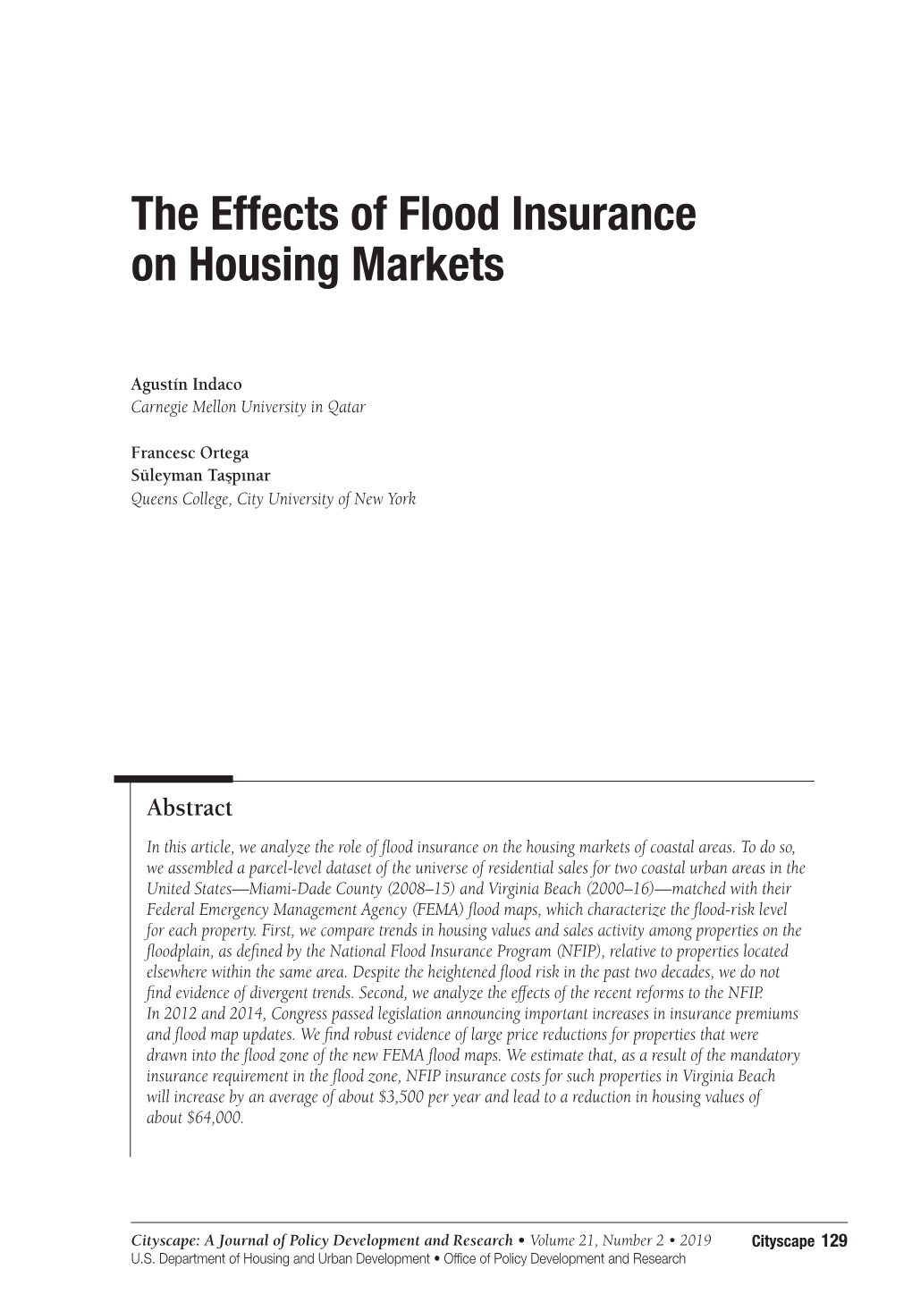 The Effects of Flood Insurance on Housing Markets