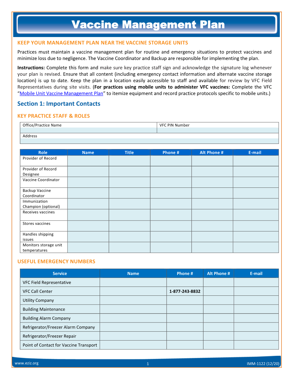 Vaccine Management Plan