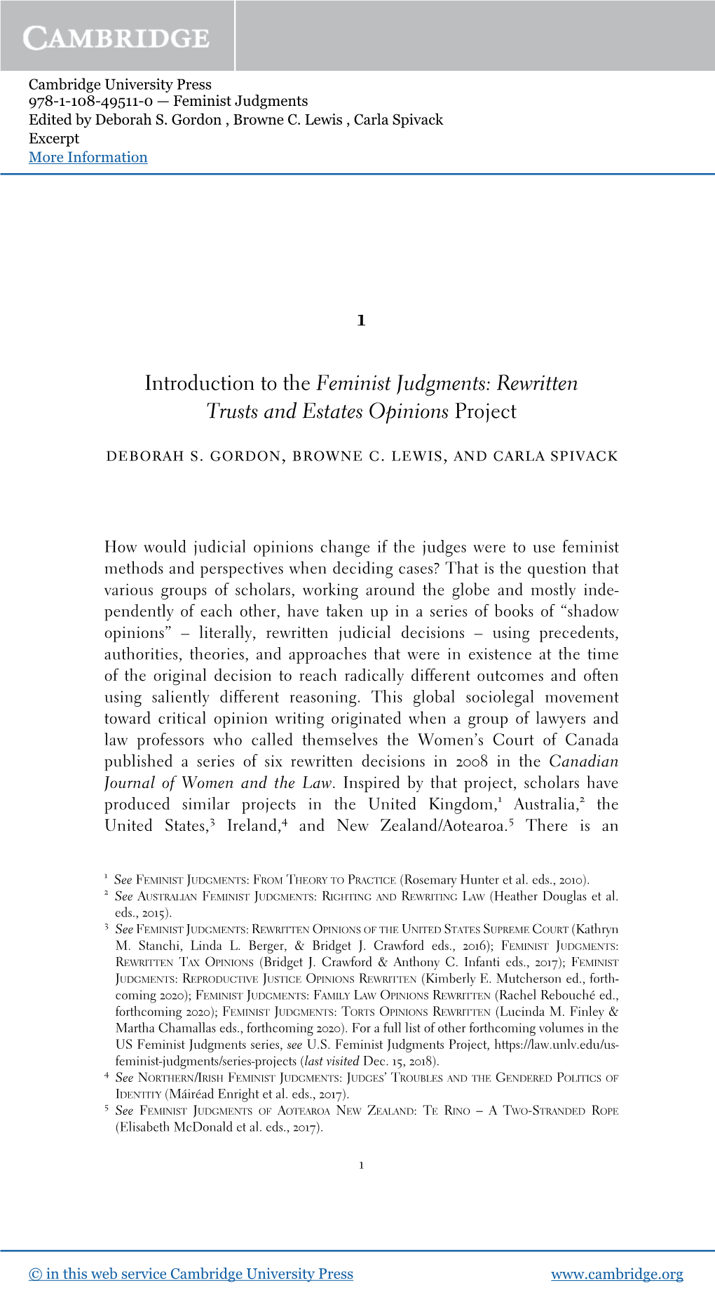 Introduction to the Feminist Judgments: Rewritten Trusts and Estates Opinions Project