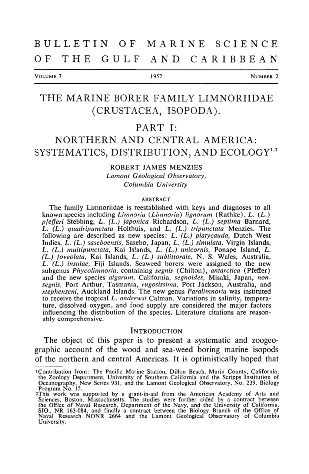 The Marine Borer Family Limnoriidae (Crustacea, Isopoda).&lt;Br&gt; Part I