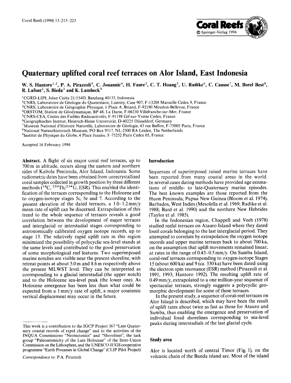 Quaternary Uplifted Coral Reef Terraces on Alor Island, East Indonesia