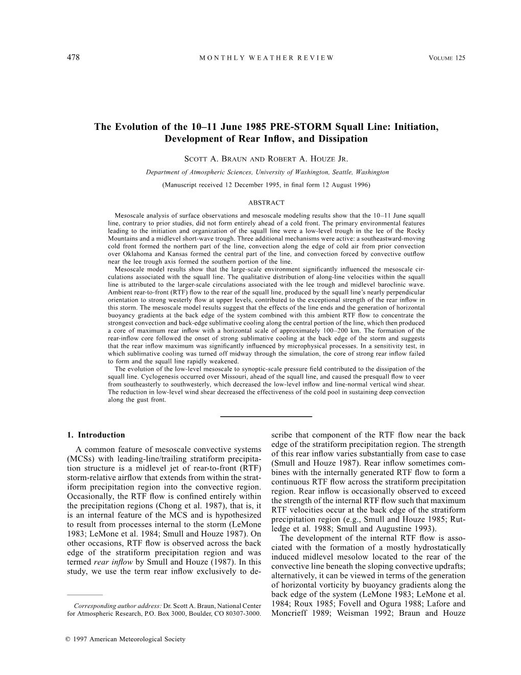 The Evolution of the 10–11 June 1985 PRE-STORM Squall Line: Initiation