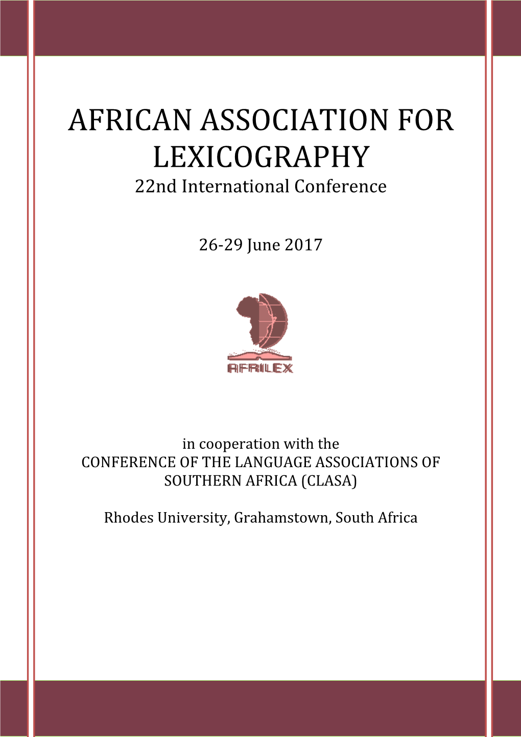 AFRICAN ASSOCIATION for LEXICOGRAPHY 22Nd International Conference