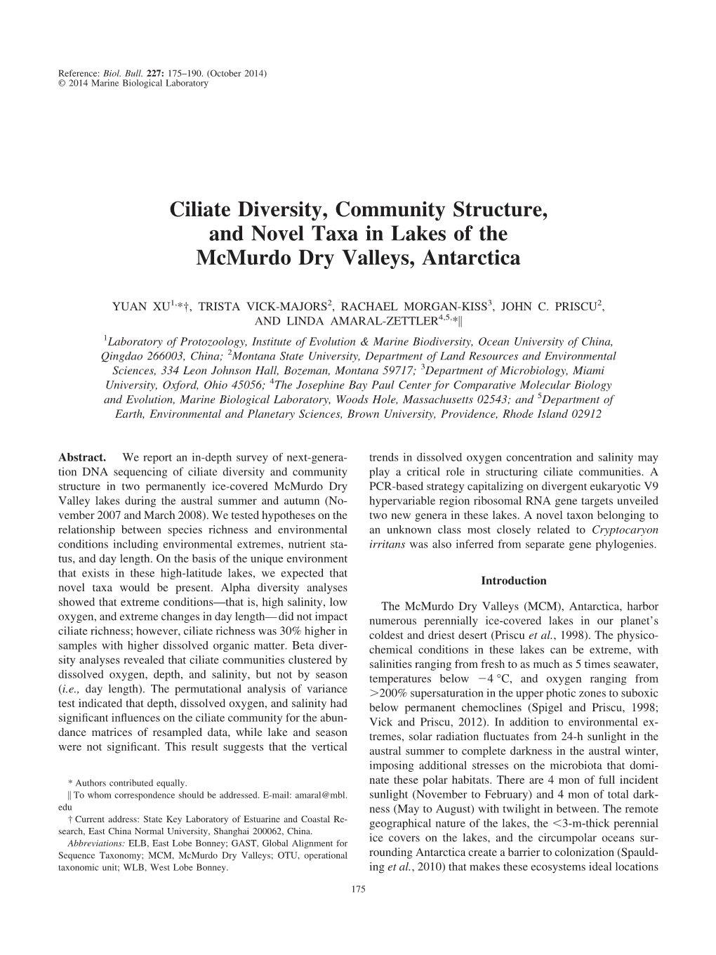 Ciliate Diversity, Community Structure, and Novel Taxa in Lakes of the Mcmurdo Dry Valleys, Antarctica