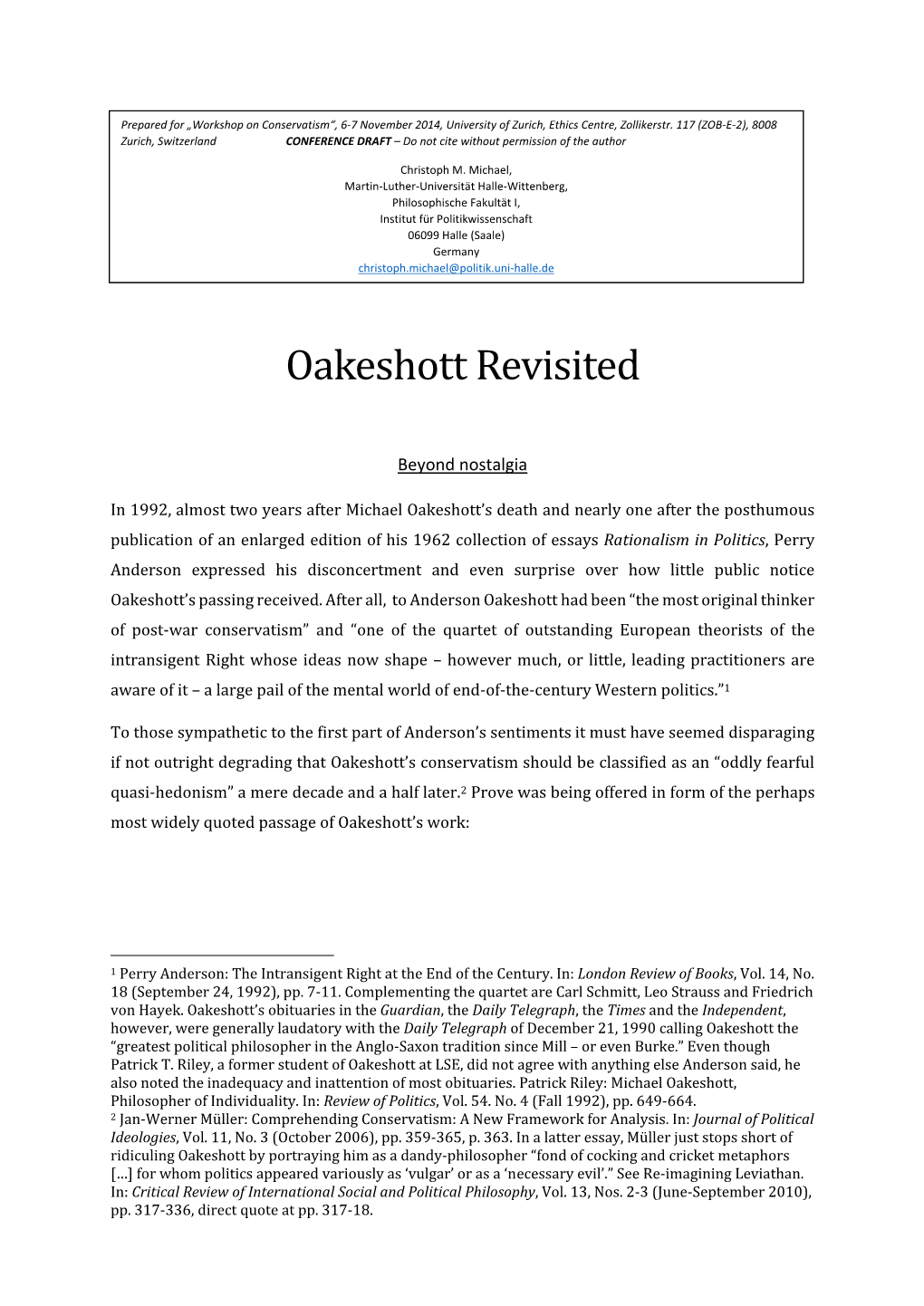 Oakeshott Revisited