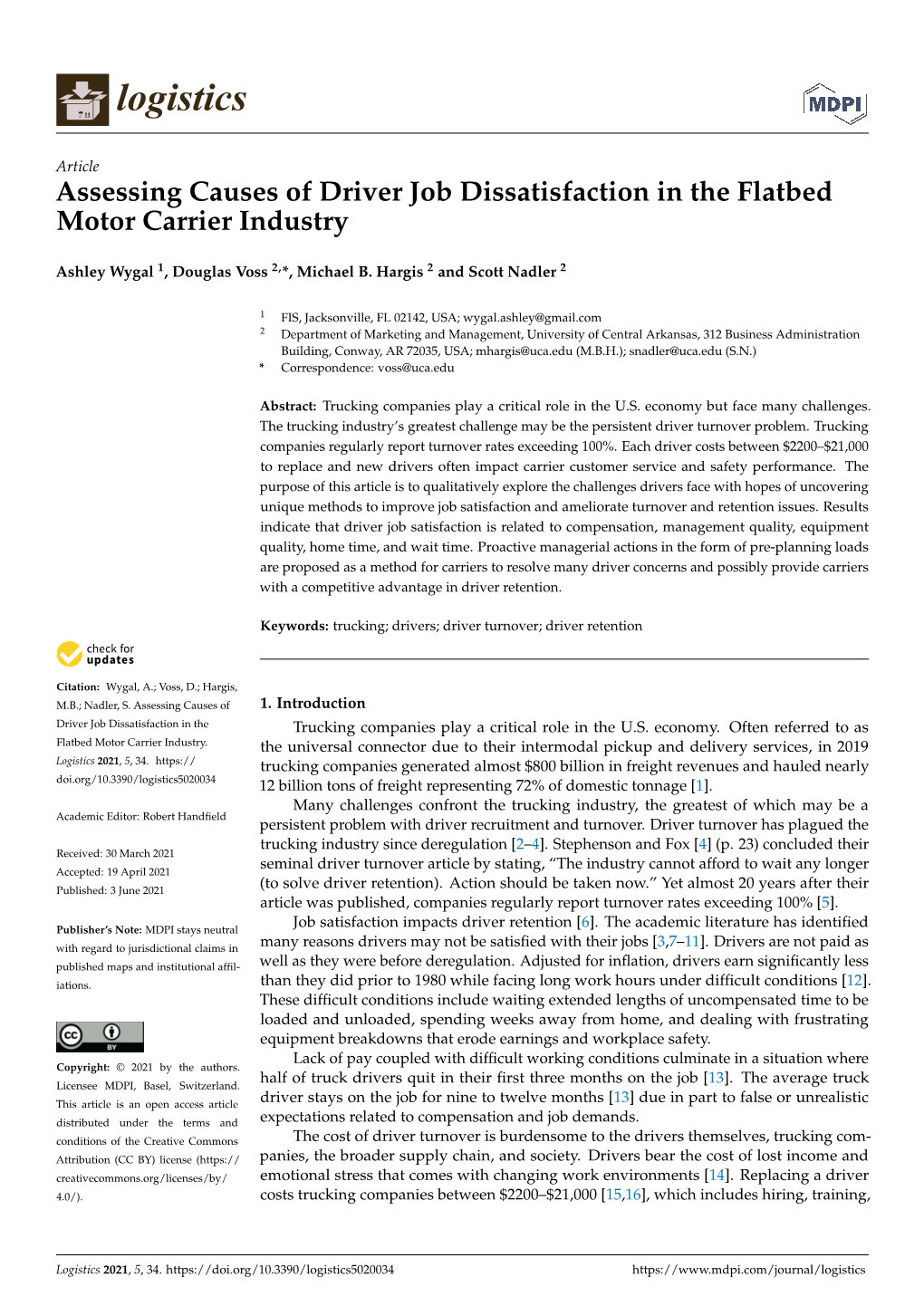 Assessing Causes of Driver Job Dissatisfaction in the Flatbed Motor Carrier Industry