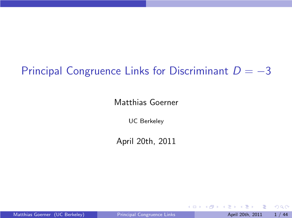 Congruence Links for Discriminant D = −3