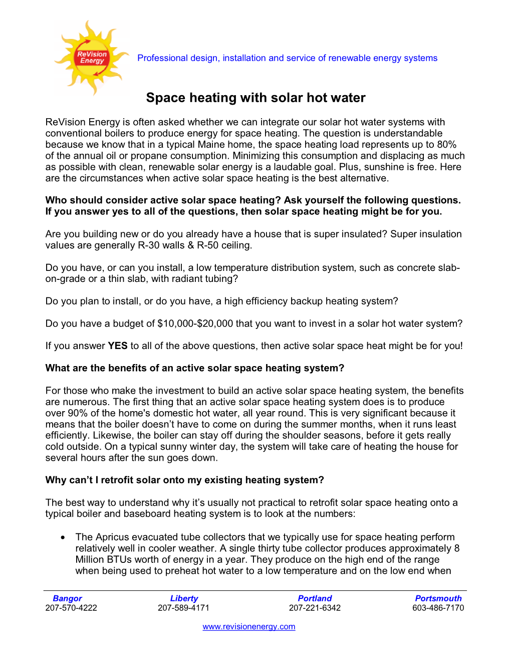 Space Heating with Solar Hot Water