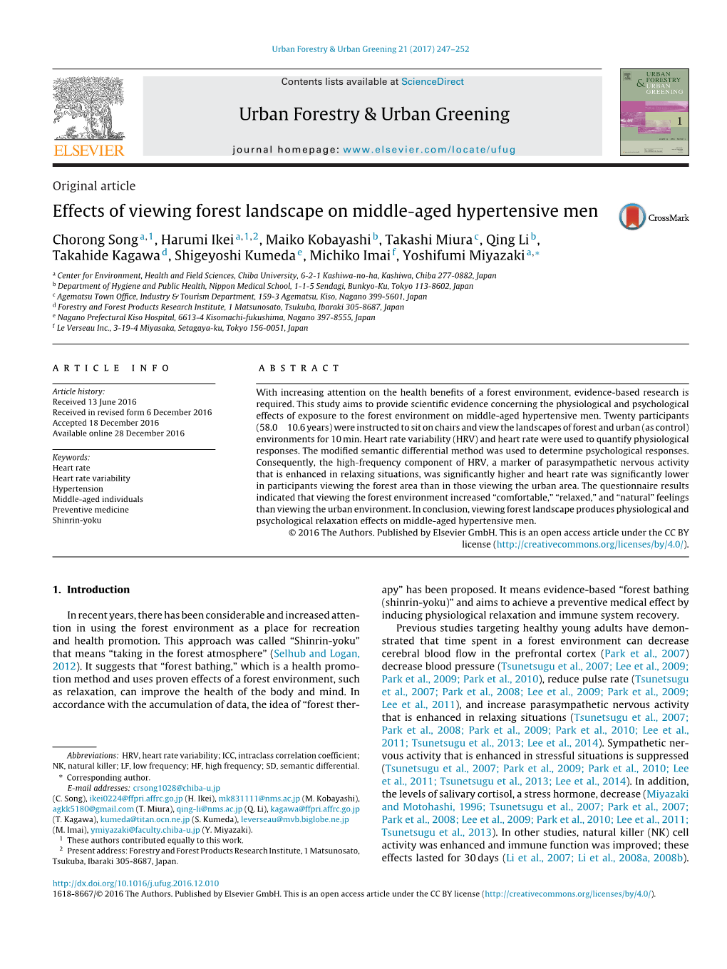 Effects of Viewing Forest Landscape on Middle-Aged Hypertensive Men