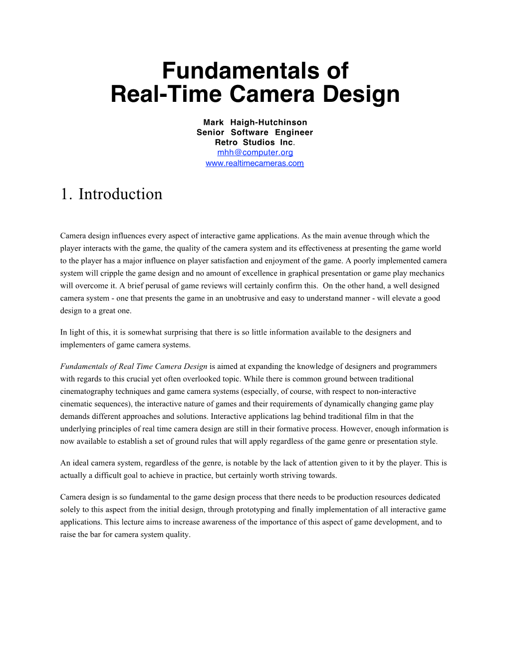 Fundamentals of Real-Time Camera Design