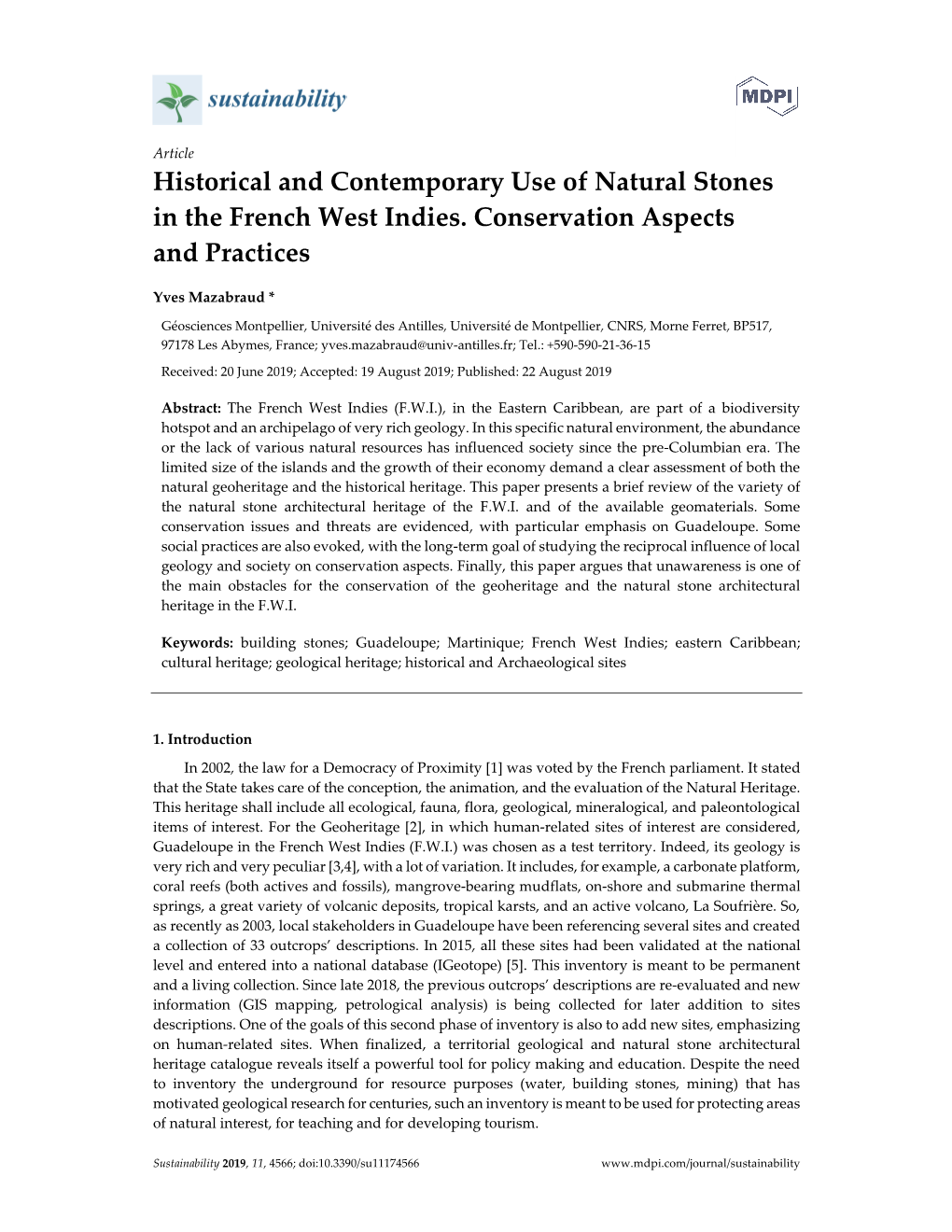 Historical and Contemporary Use of Natural Stones in the French West Indies