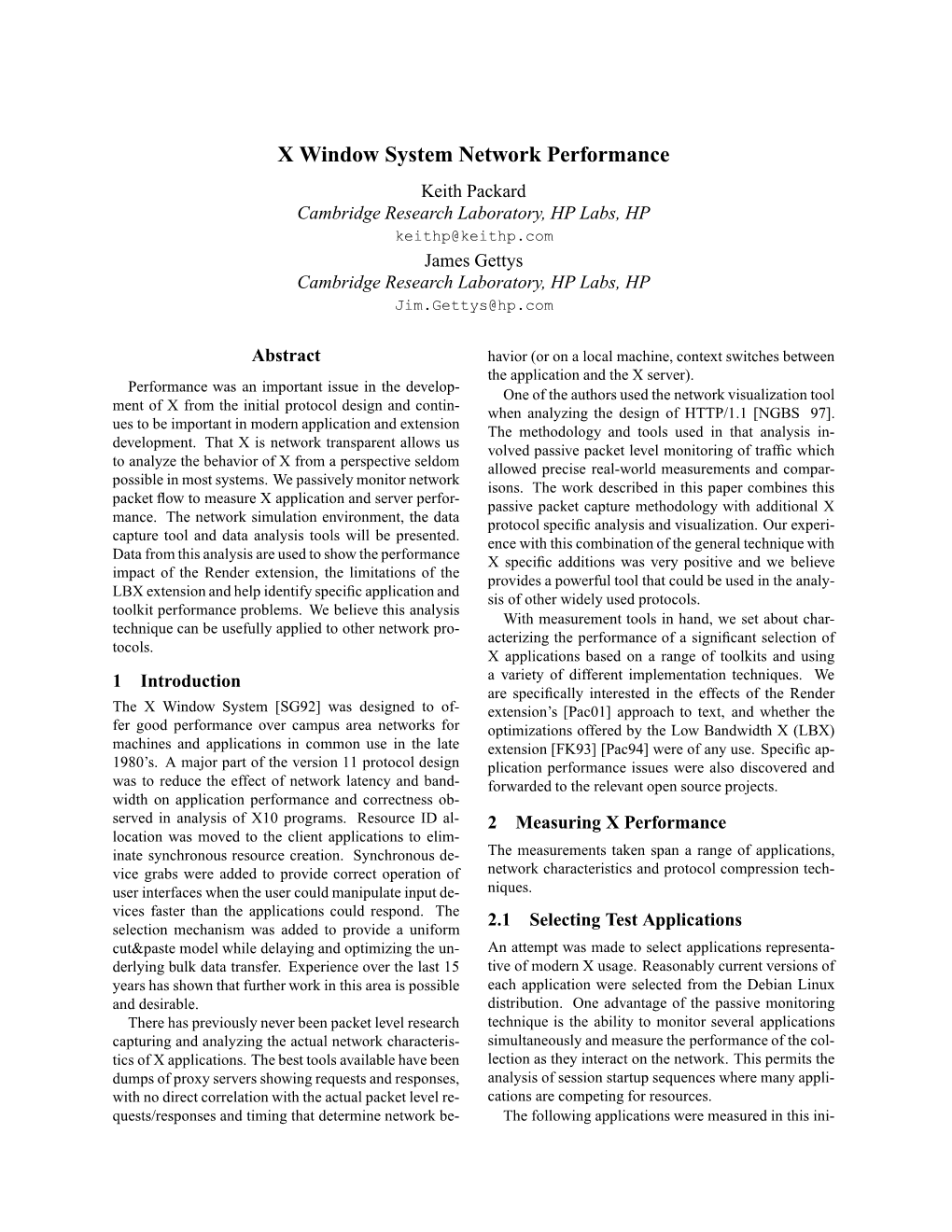 X Window System Network Performance