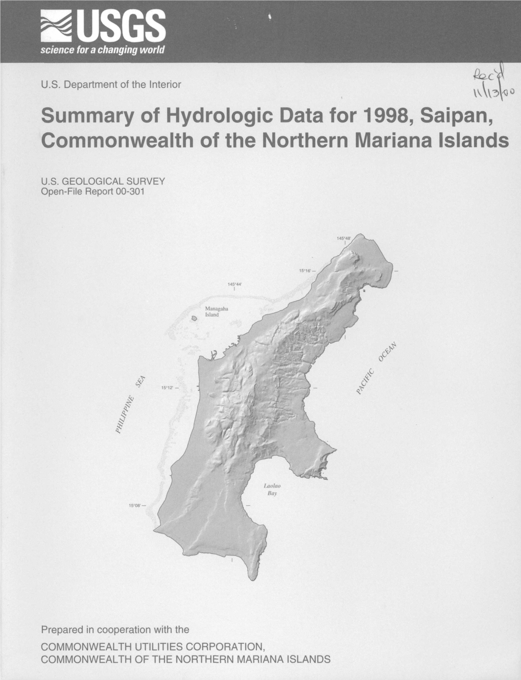 Summary of Hydrologic Data for 1998, Saipan, Commonwealth of the Northern Mariana Islands