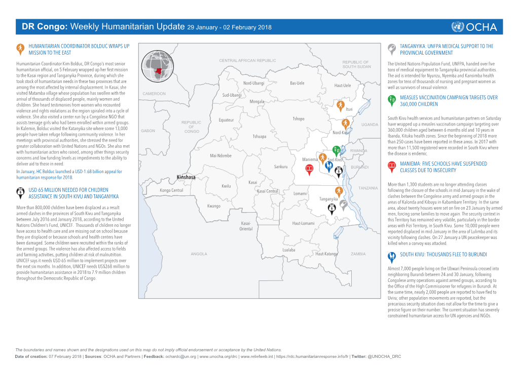 DR Congo: Weekly Humanitarian Update 29 Januarychad - 02 February 2018