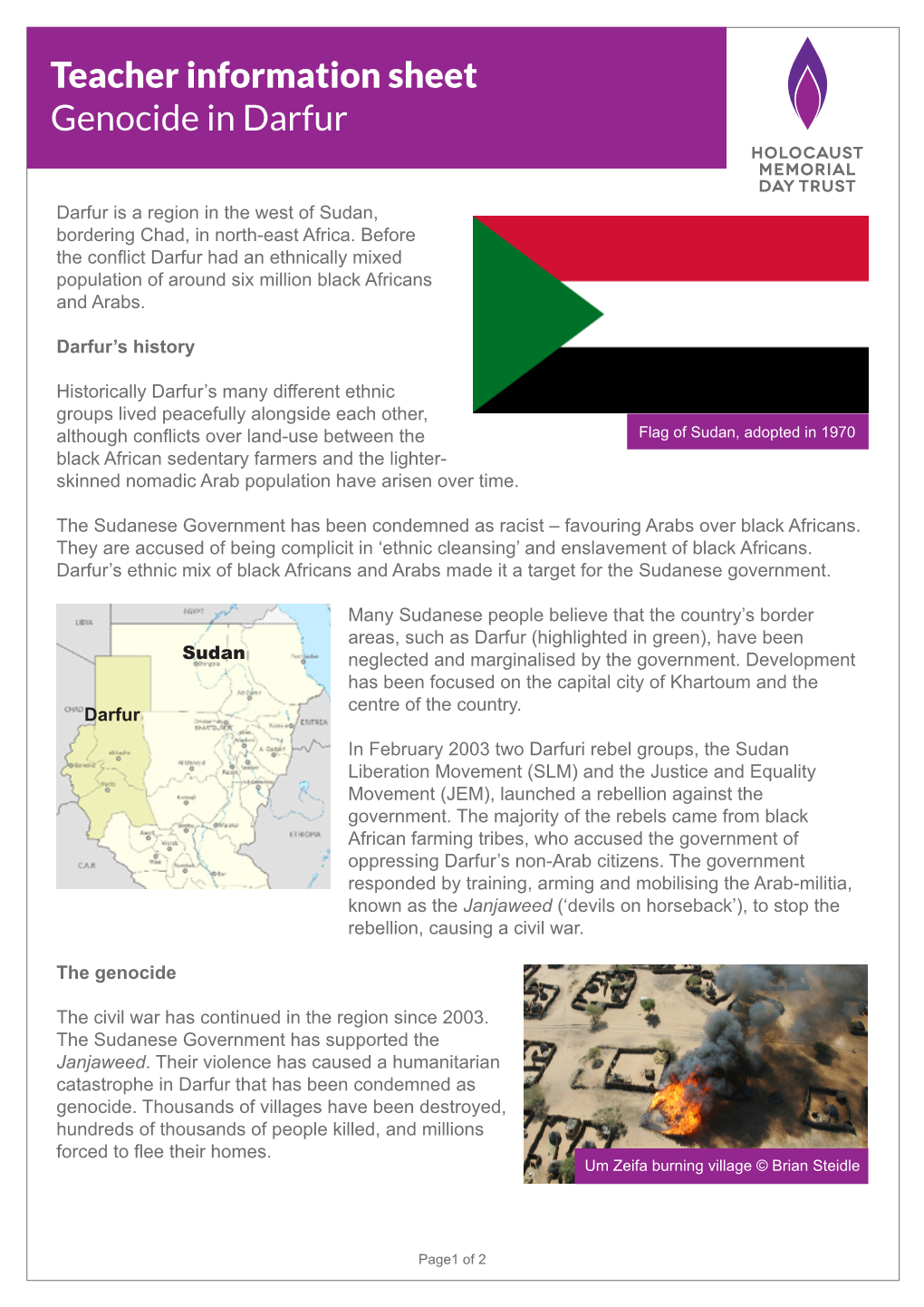 Teacher Information Sheet Genocide in Darfur
