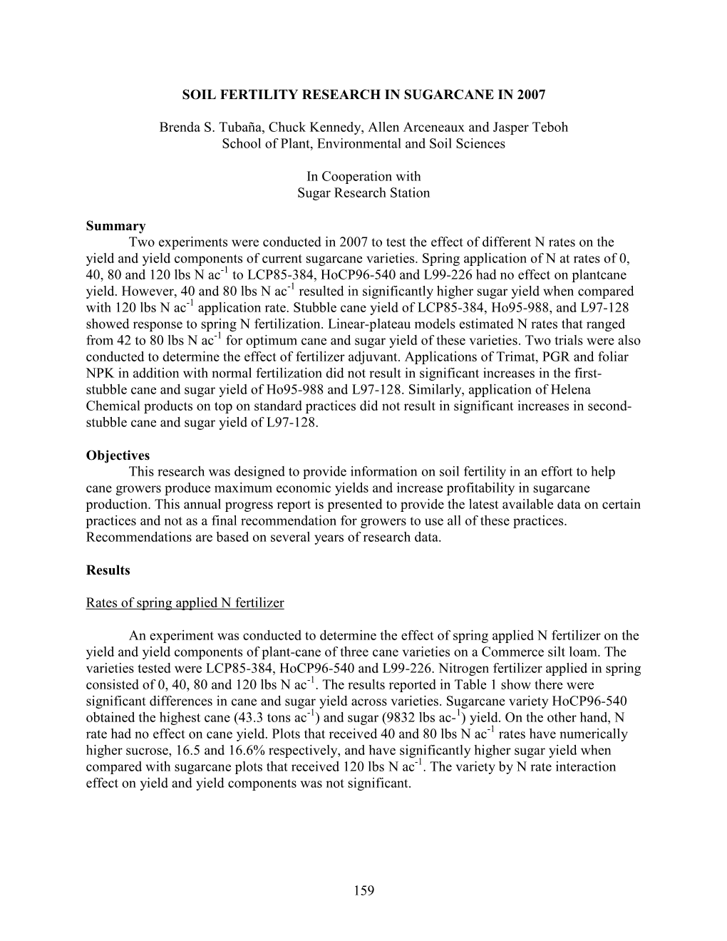 Soil Fertility Research in Sugarcane in 2007