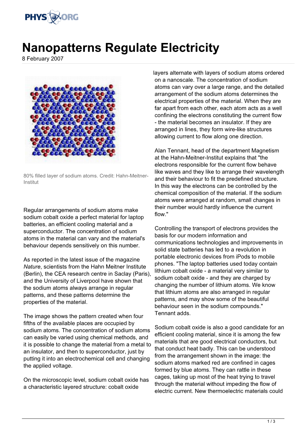 Nanopatterns Regulate Electricity 8 February 2007