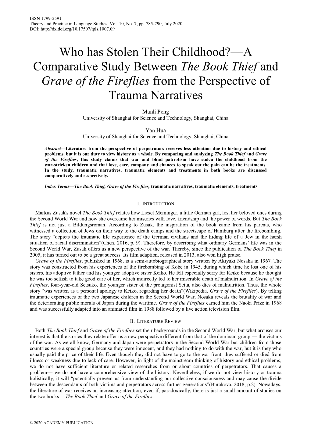 A Comparative Study Between the Book Thief and Grave of the Fireflies from the Perspective of Trauma Narratives