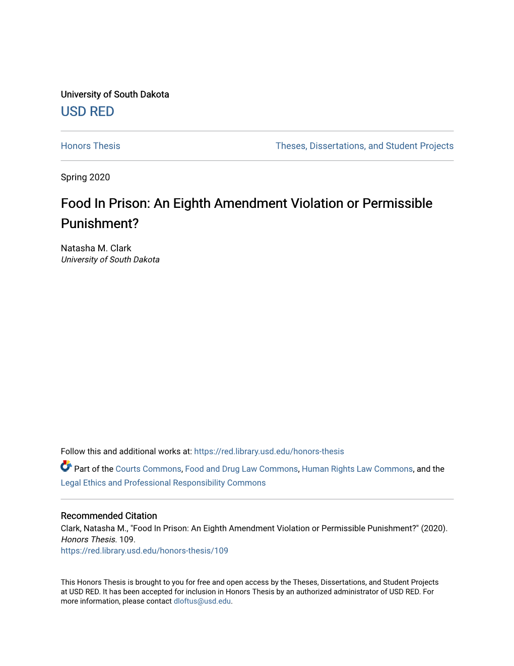 Food in Prison: an Eighth Amendment Violation Or Permissible Punishment?