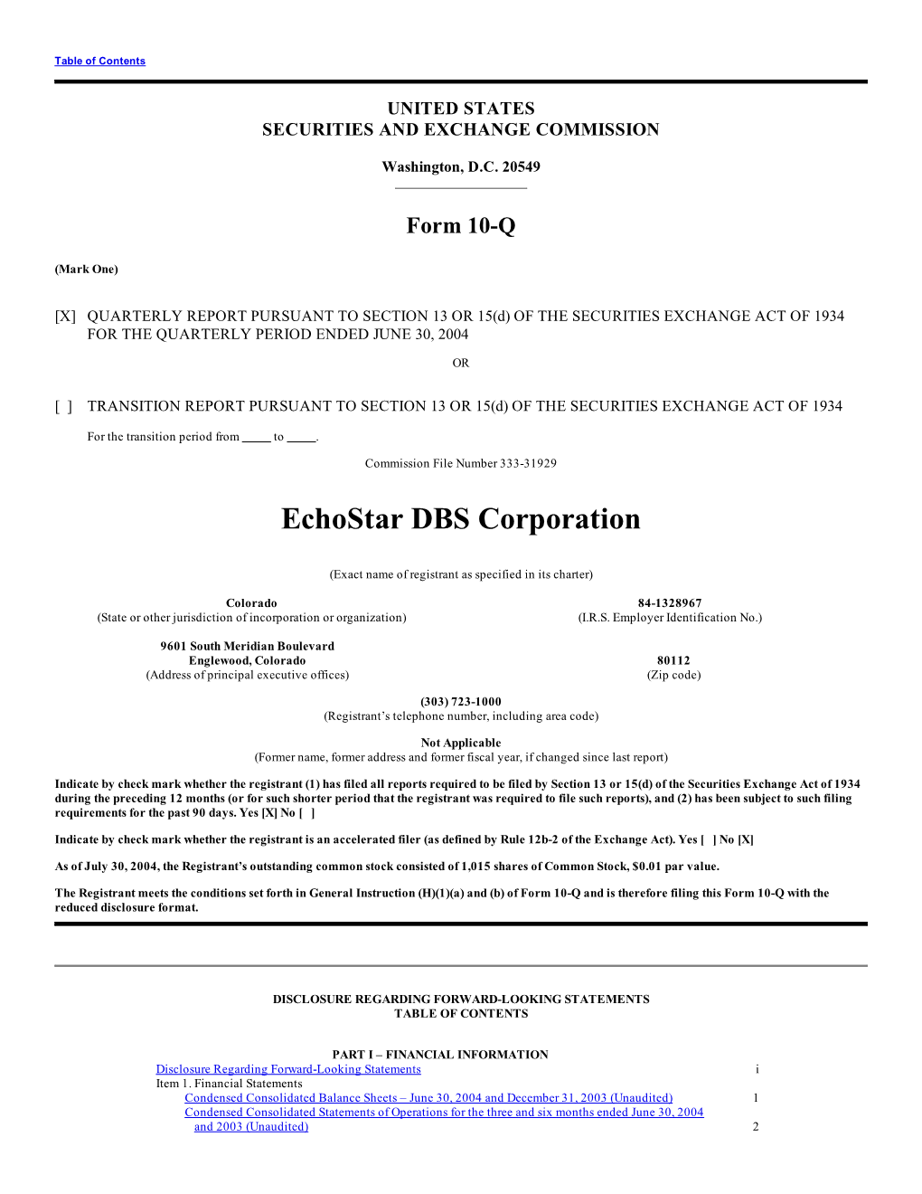 Echostar DBS Corporation