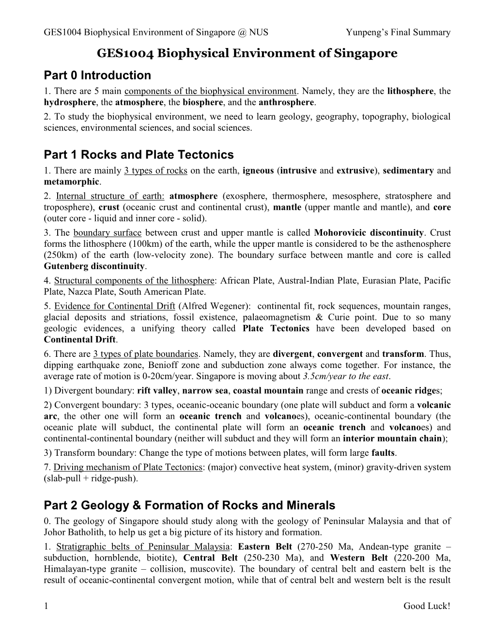 GES1004 Biophysical Environment of Singapore @ NUS Yunpeng's Final