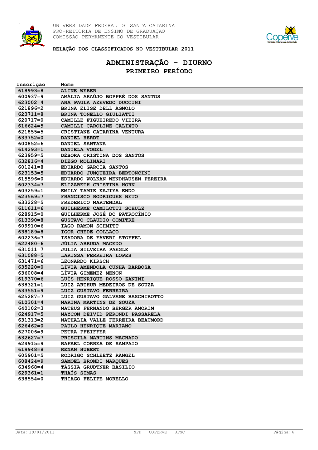 Administração - Diurno Primeiro Período