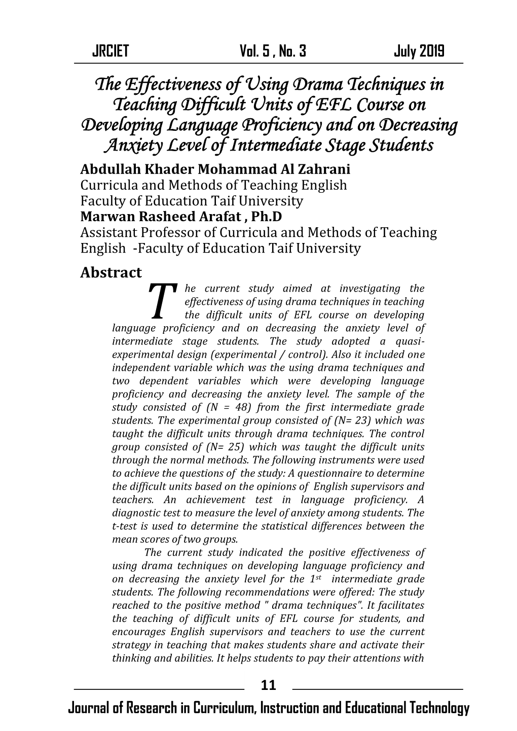 The Effectiveness of Using Drama Techniques in Teaching Difficult