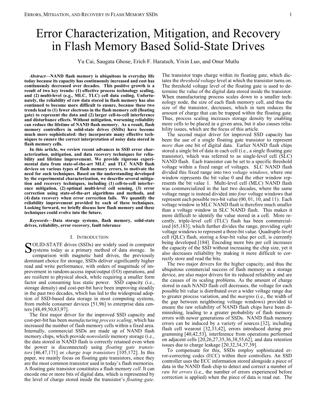 Error Characterization, Mitigation, and Recovery in Flash Memory Based Solid-State Drives