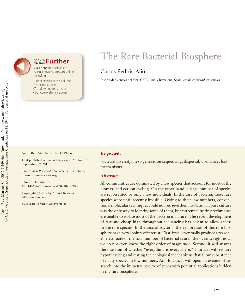 The Rare Bacterial Biosphere