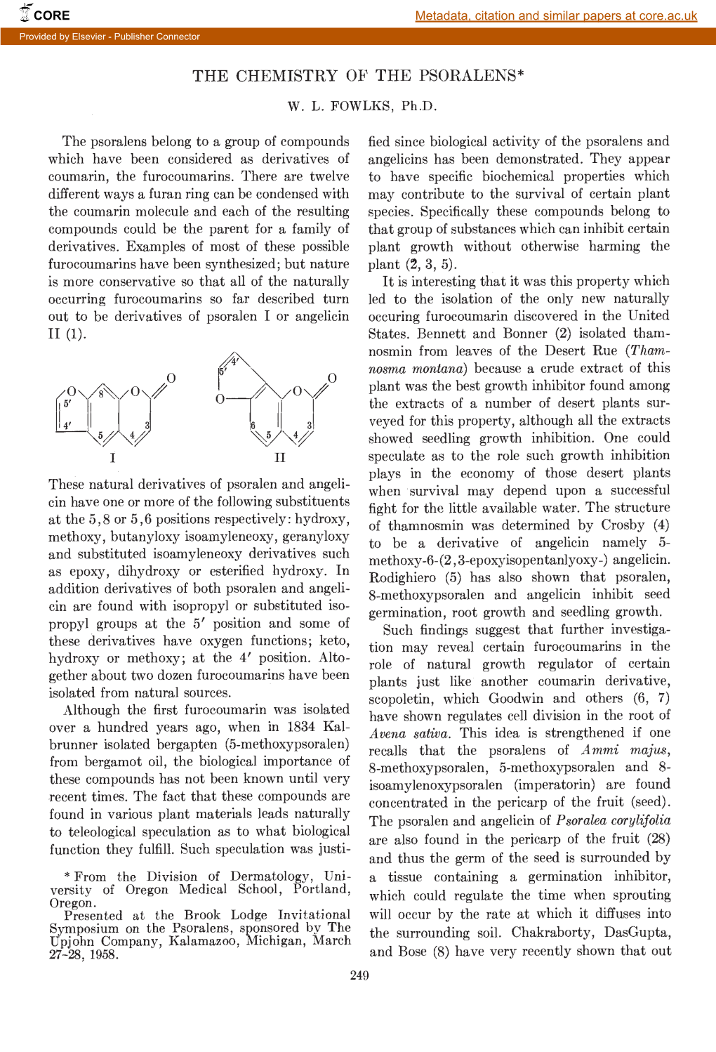 Part IV: Basic Considerations of the Psoralens