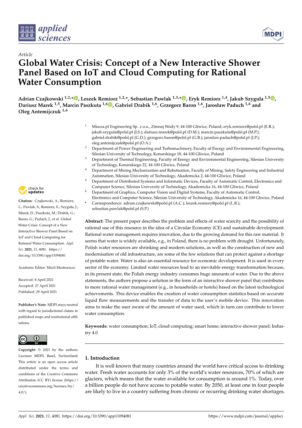 Global Water Crisis: Concept of a New Interactive Shower Panel Based on Iot and Cloud Computing for Rational Water Consumption