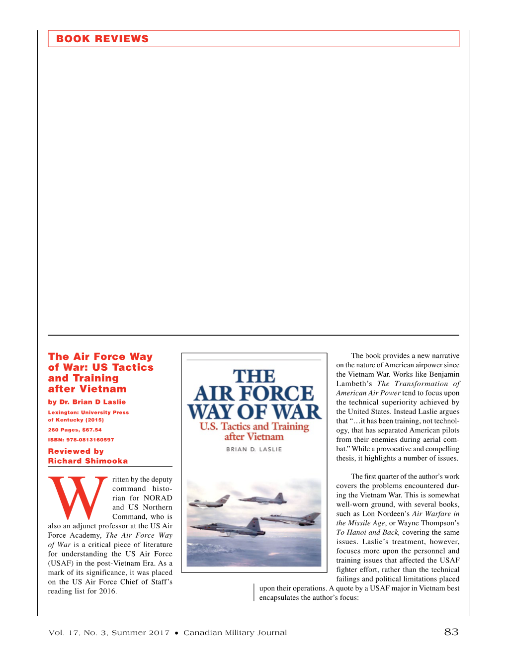 BOOK REVIEWS the Air Force Way of War: US Tactics and Training After