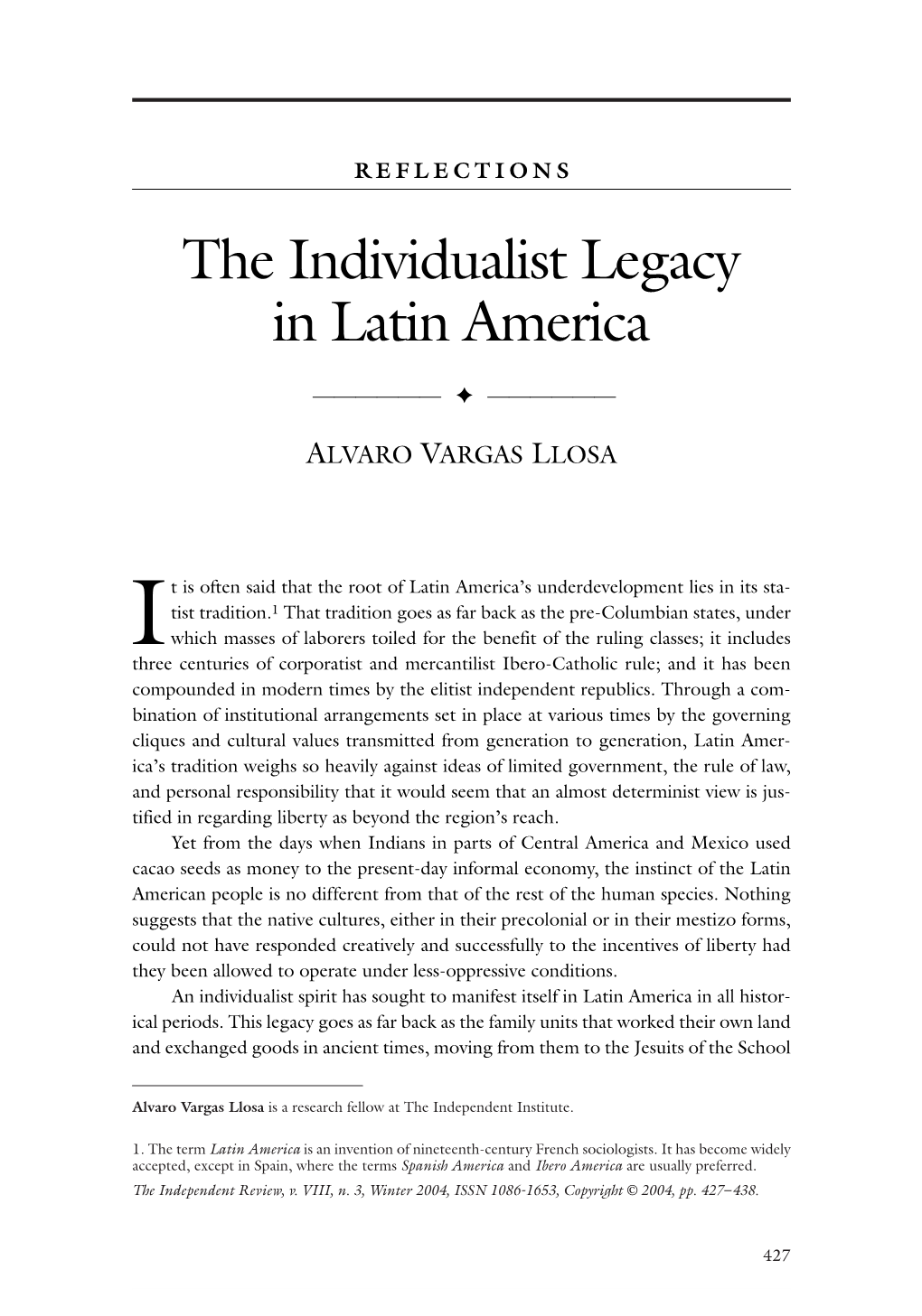 The Individualist Legacy in Latin America