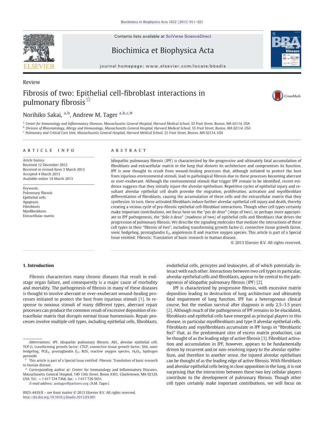 Fibrosis of Two: Epithelial Cell-Fibroblast Interactions in Pulmonary Fibrosis