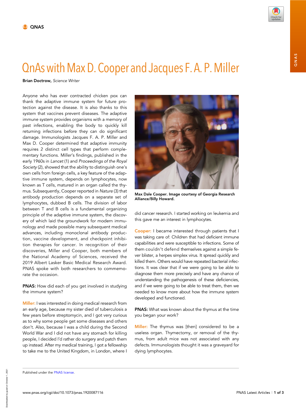 Qnas with Max D. Cooper and Jacques F. A. P. Miller