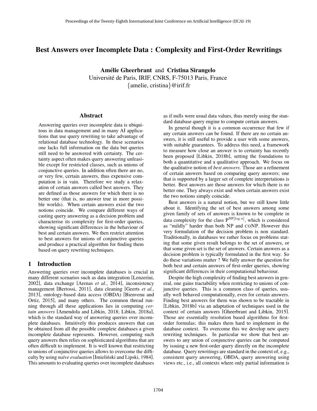 Best Answers Over Incomplete Data : Complexity and First-Order Rewritings