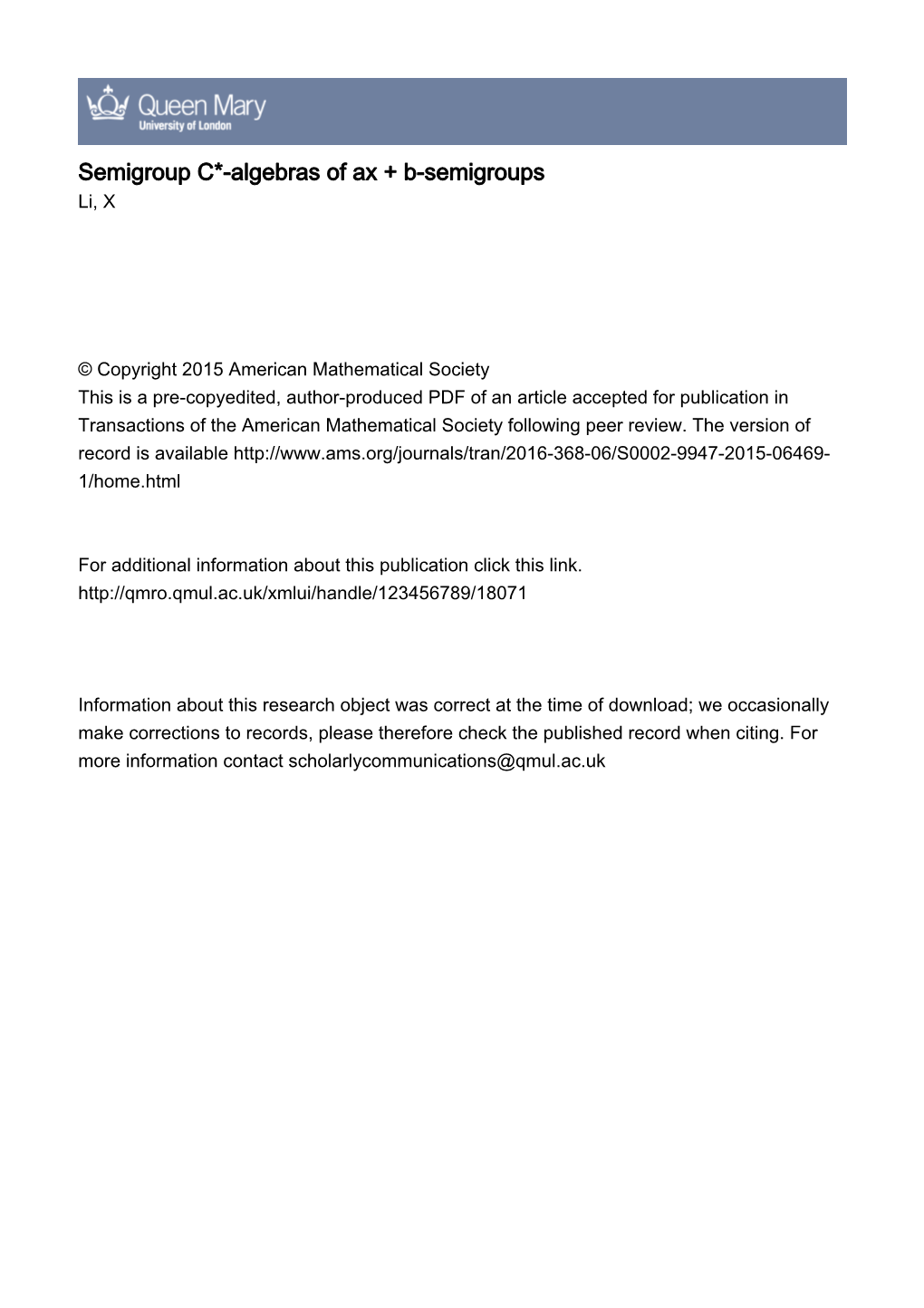 Semigroup C*-Algebras of Ax + B-Semigroups Li, X