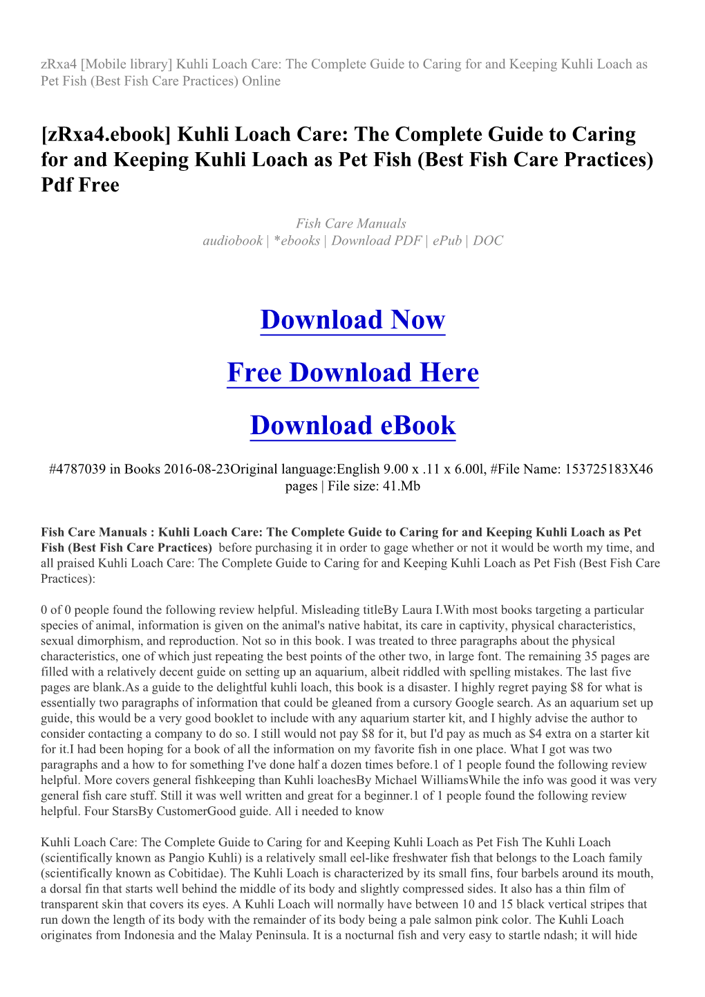 Kuhli Loach Care: the Complete Guide to Caring for and Keeping Kuhli Loach As Pet Fish (Best Fish Care Practices) Online