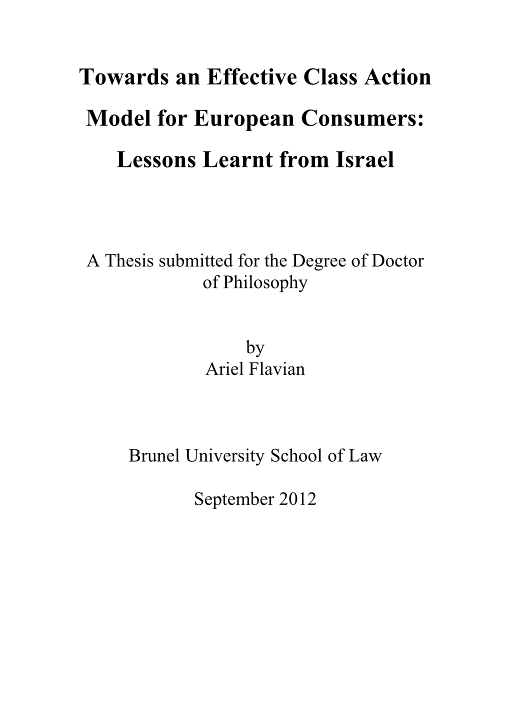 Towards an Effective Class Action Model for European Consumers: Lessons Learnt from Israel
