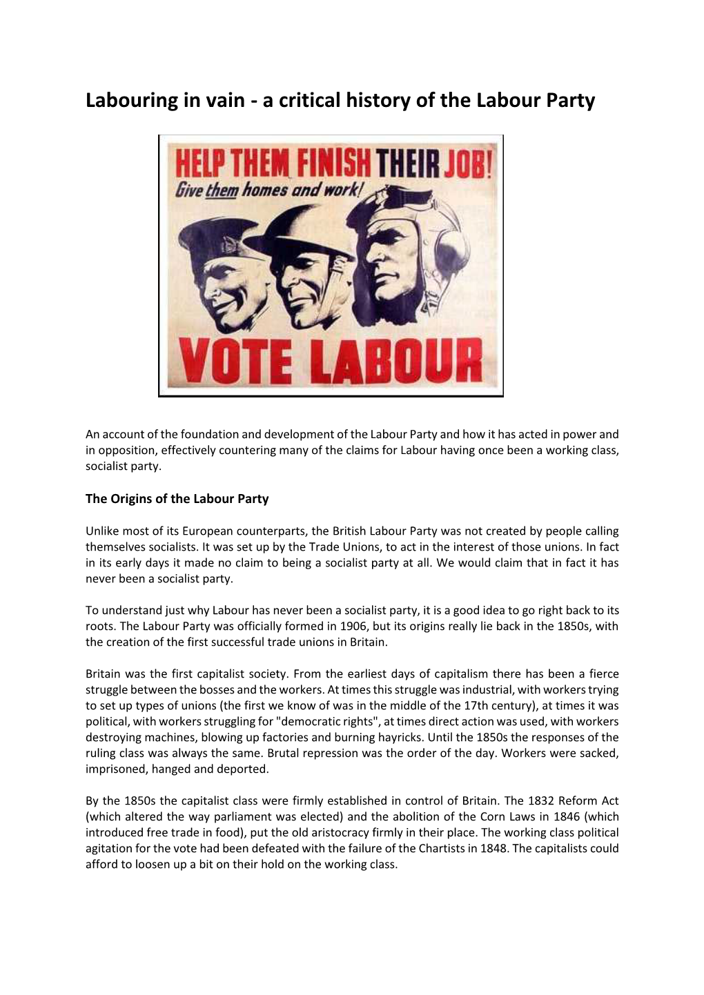 A Critical History of the Labour Party