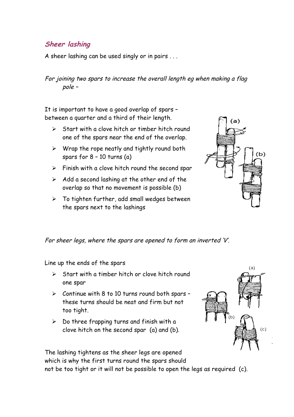 A Sheer Lashing Can Be Used Singly Or in Pairs . .