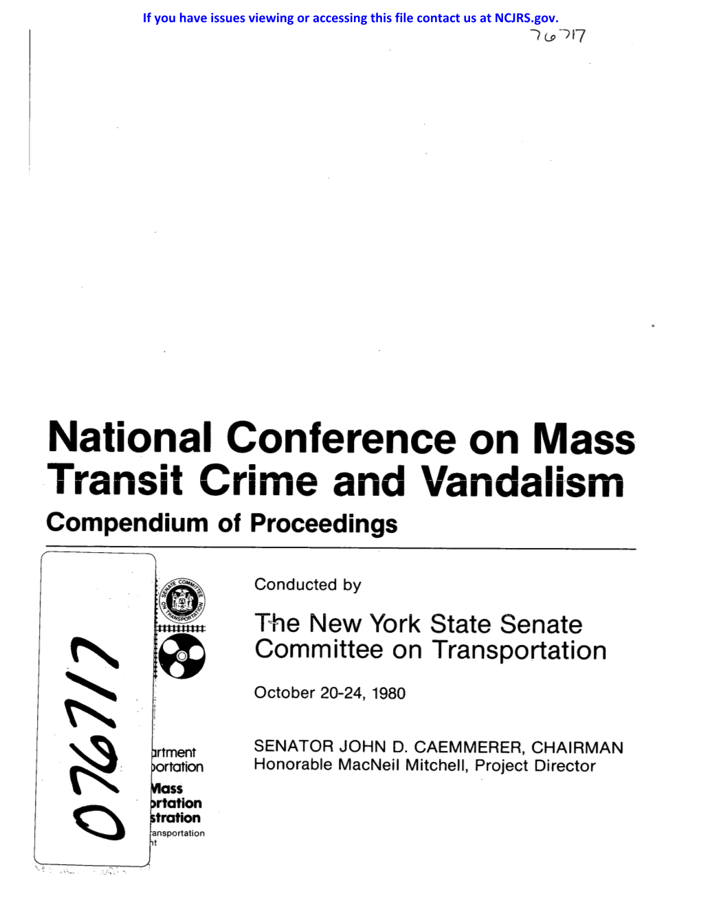 National Conference on Mass. Transit Crime and Vandali.Sm Compendium of Proceedings