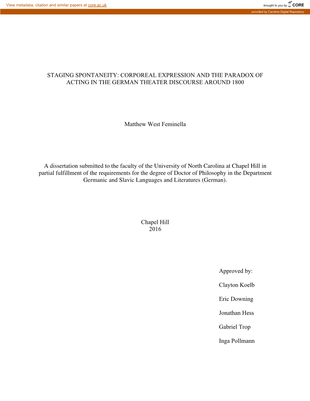 Corporeal Expression and the Paradox of Acting in the German Theater Discourse Around 1800