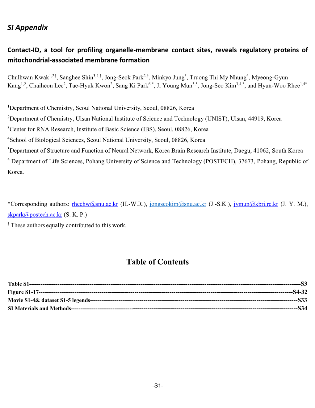 SI Appendix Table of Contents